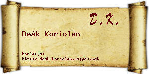 Deák Koriolán névjegykártya